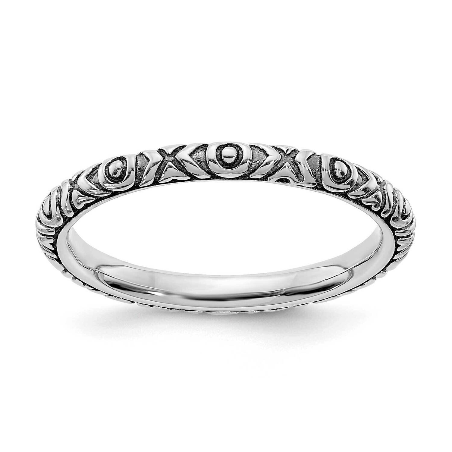 Polished Ring Sterling Silver Antiqued QSK2061