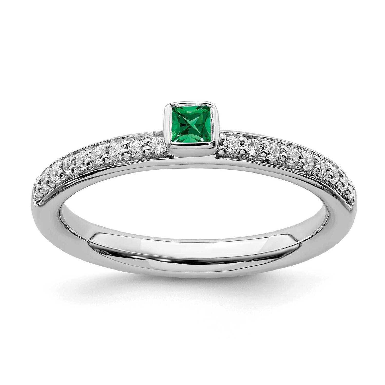 Created Emerald &amp; Diamond Ring Sterling Silver QSK2140, MPN: QSK2140, 191101211775