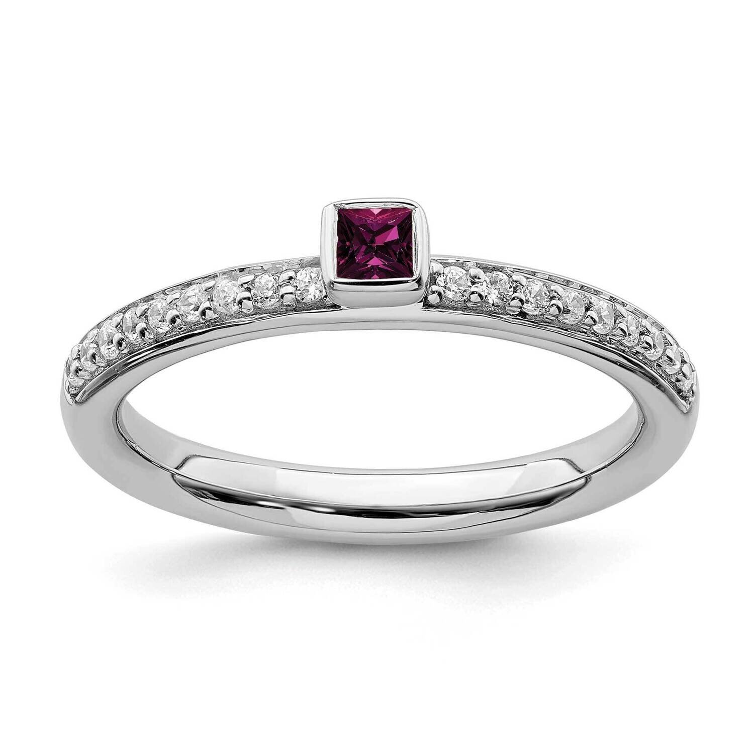 Garnet &amp; Diamond Ring Sterling Silver Rhodium-plated QSK2141, MPN: QSK2141, 191101211836