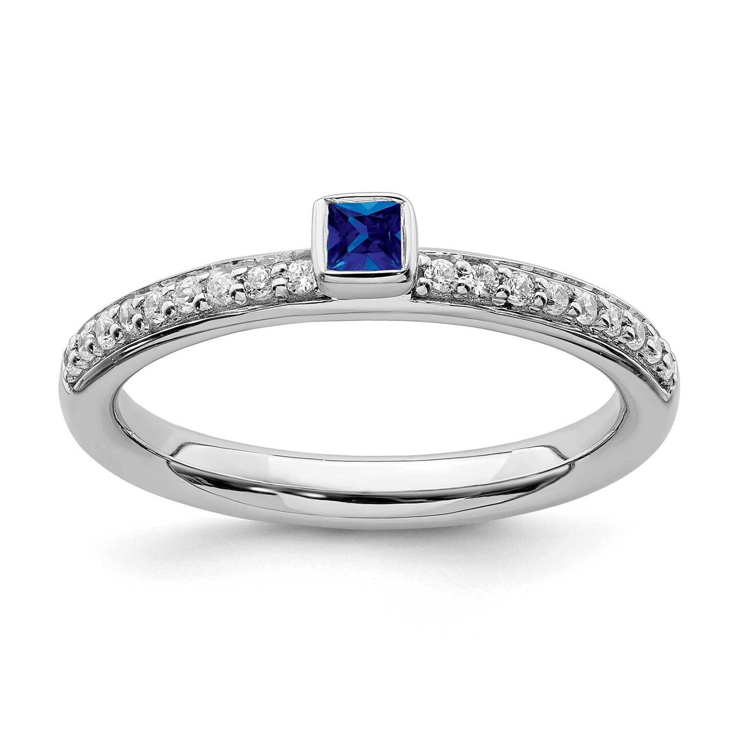 Created Sapphire &amp; Diamond Ring Sterling Silver QSK2144