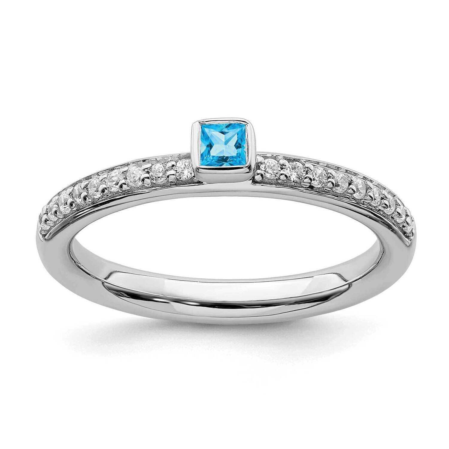 Blue Topaz &amp; Diamond Ring Sterling Silver QSK2147, MPN: QSK2147, 191101212215