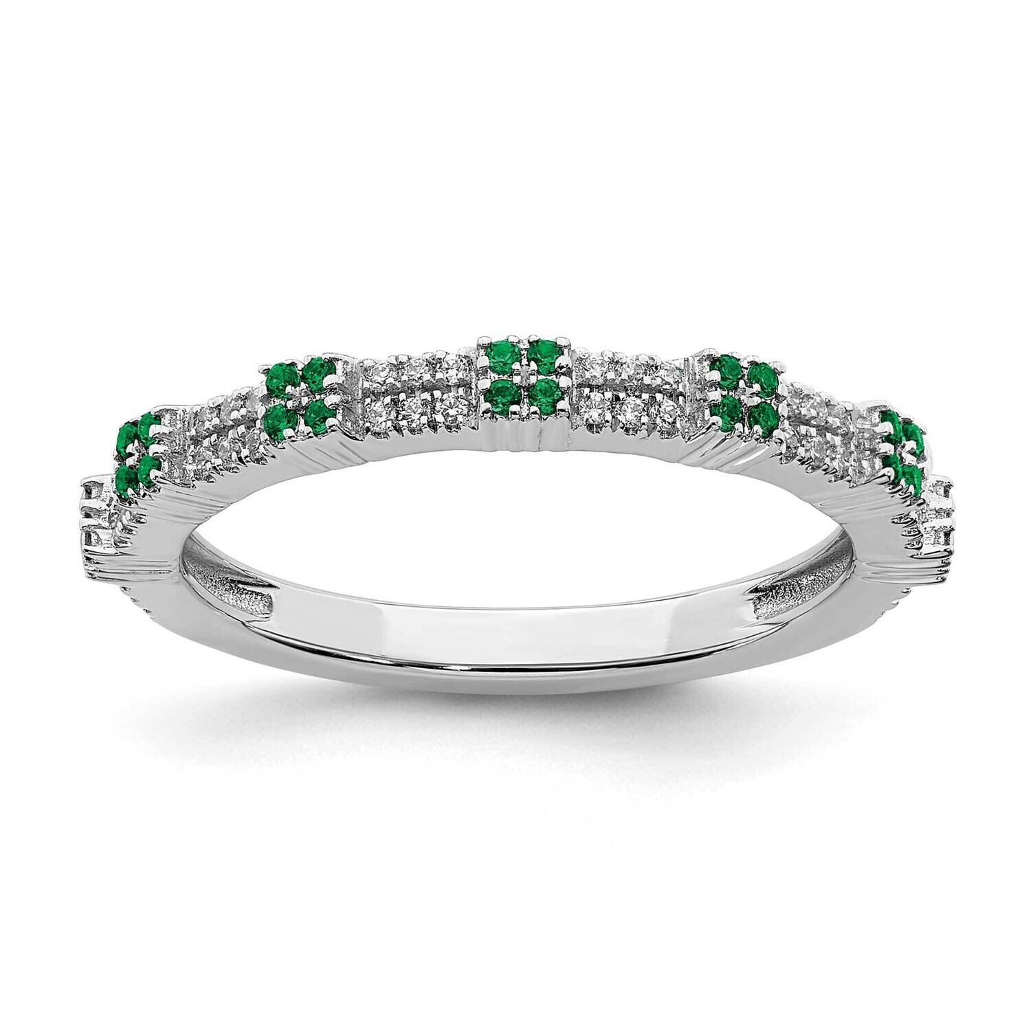 Created Emerald &amp; Diamond Ring Sterling Silver QSK2152, MPN: QSK2152, 191101212499