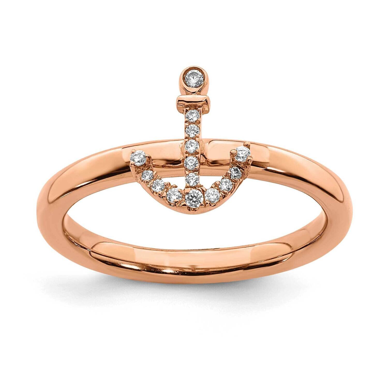 Rose-tone Plated Anchor Diamond Ring Sterling Silver QSK2161, MPN: QSK2161, 191101213076