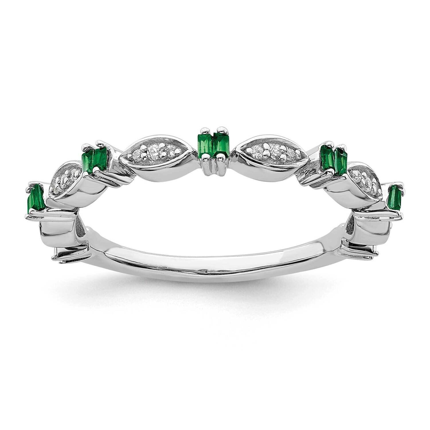 Created Emerald Diamond Ring Sterling Silver QSK2177, MPN: QSK2177, 191101213809