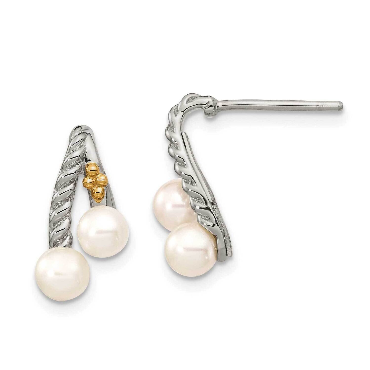White Pearl Earrings Sterling Silver with 14k Gold Polished QTC1527, MPN: QTC1527, 883957619576
