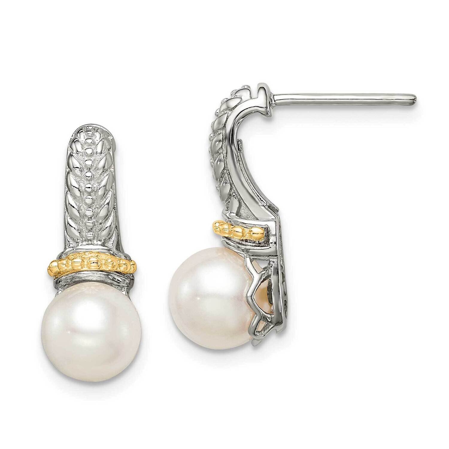 7-8MM FWC Pearl Post Dangle Earrings Sterling Silver with 14k Gold Accent QTC1532, MPN: QTC1532, 88…