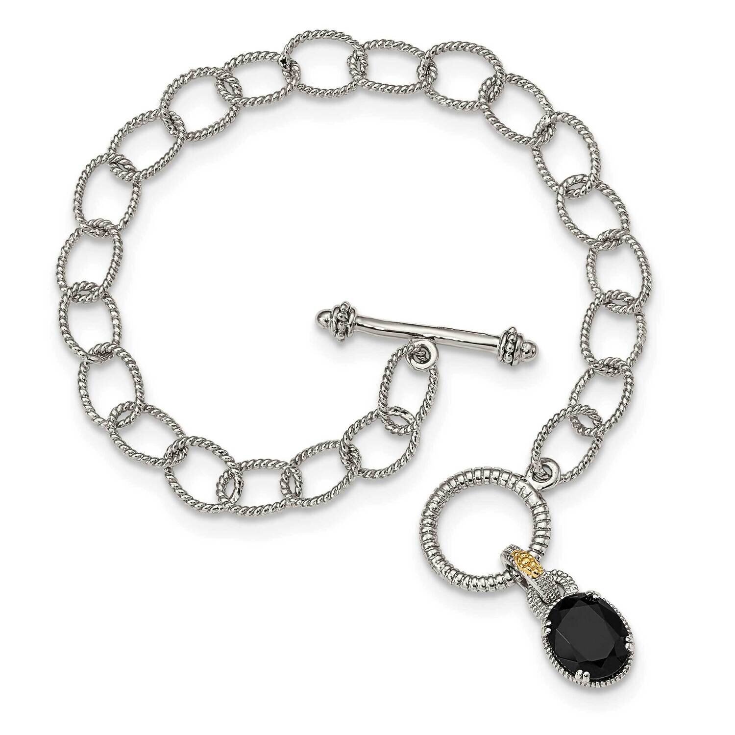 Onyx 7.5 Inch Toggle Bracelet Sterling Silver with 14k Gold Accent QTC1538