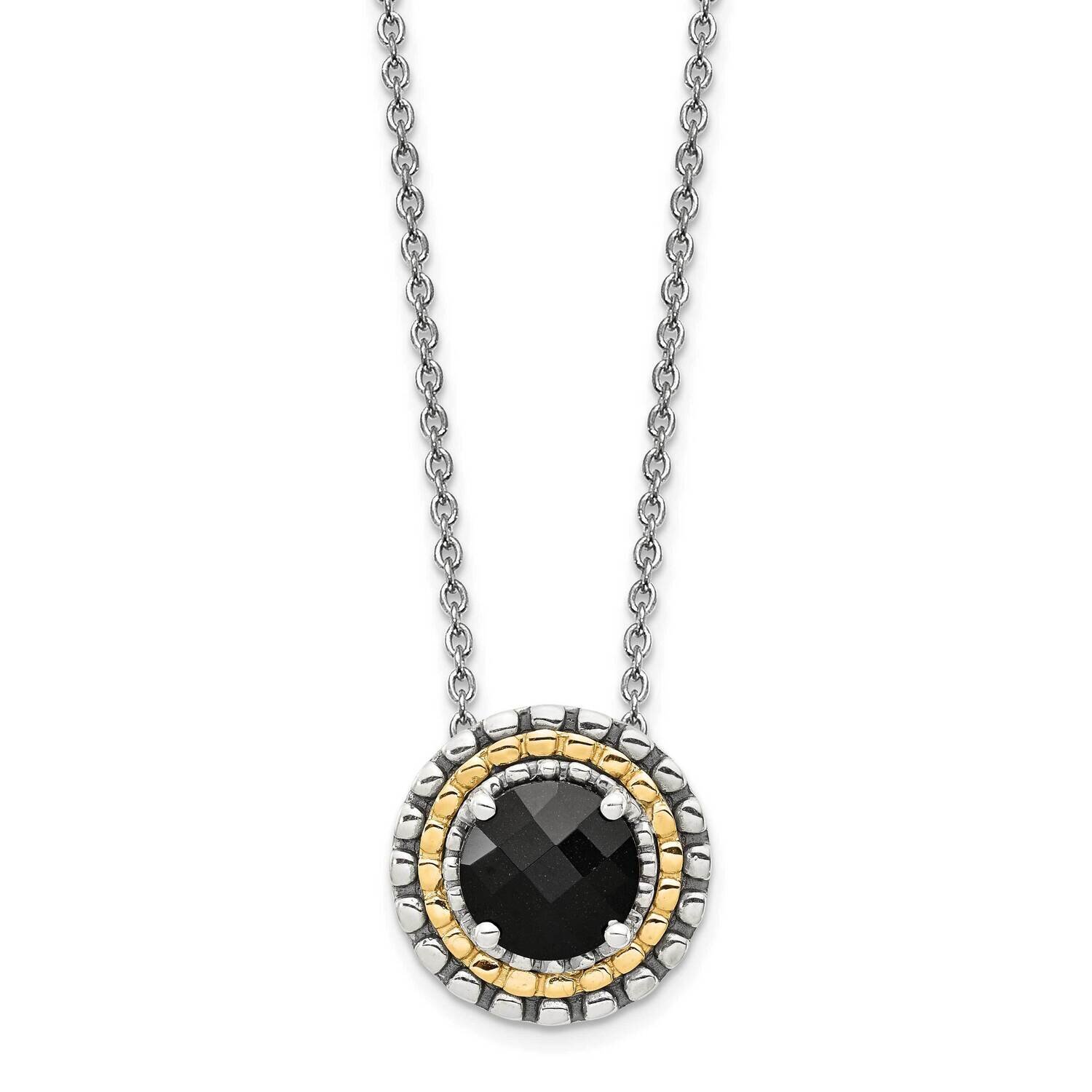 Onyx Round Chain Slide Necklace Sterling Silver with 14k Gold Accent QTC1540, MPN: QTC1540, 8839571…