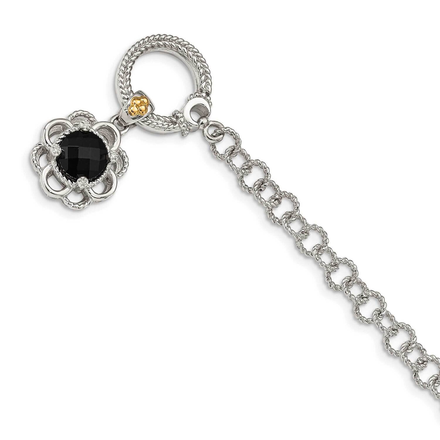 Onyx &amp; Diamond 7.5 Inch Toggle Bracelet Sterling Silver with 14k Gold Accent QTC1542, MPN: QTC1542,…