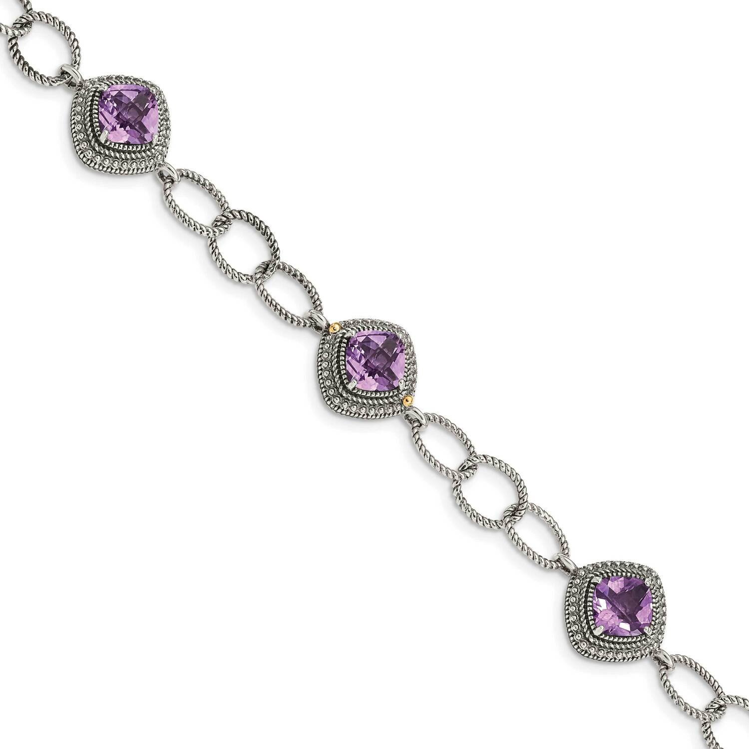 Amethyst 7.5 Inch Bracelet Sterling Silver with 14k Gold Accent QTC1553
