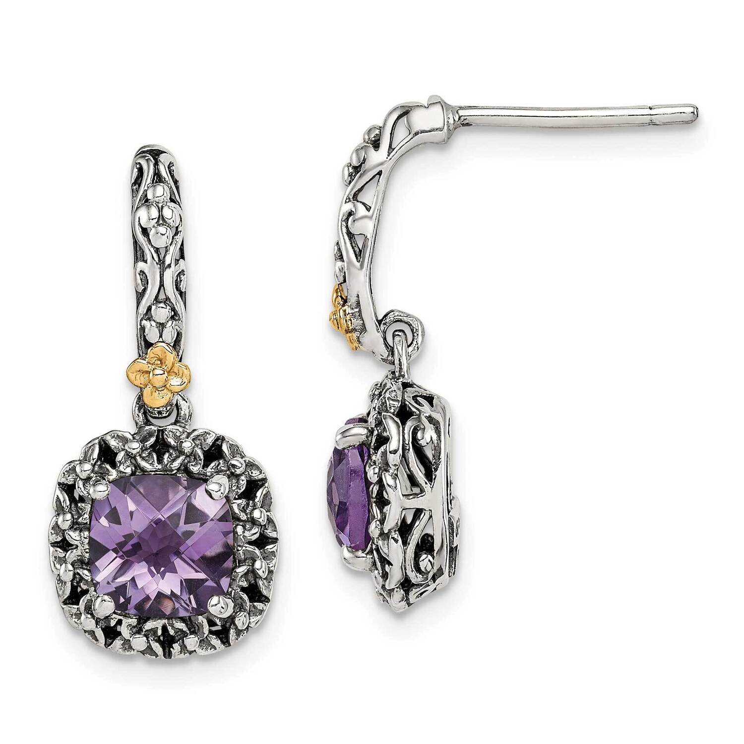 Amethyst Earrings Sterling Silver with 14k Gold Polished QTC1560