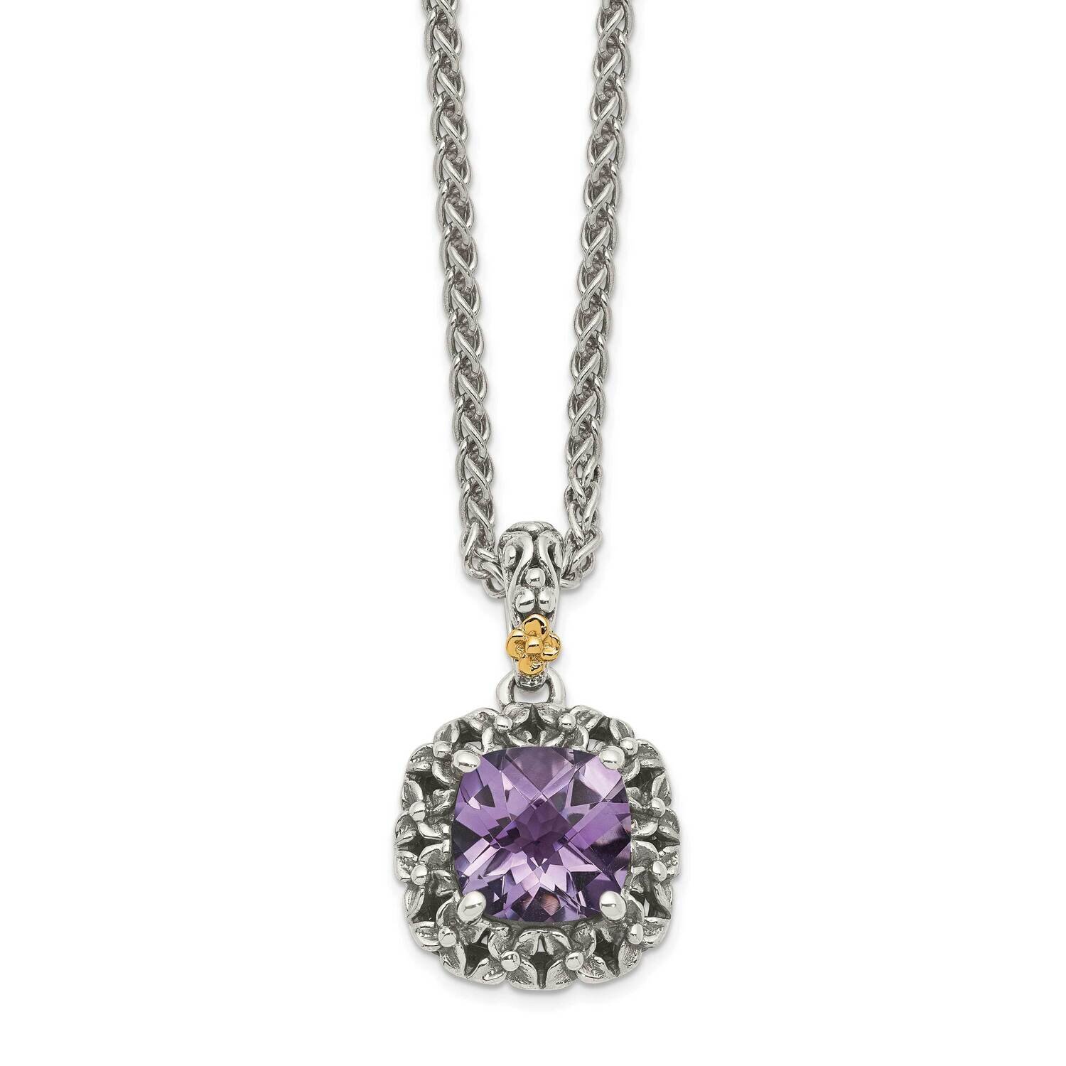 Amethyst Necklace Sterling Silver with 14k Gold Polished QTC1561