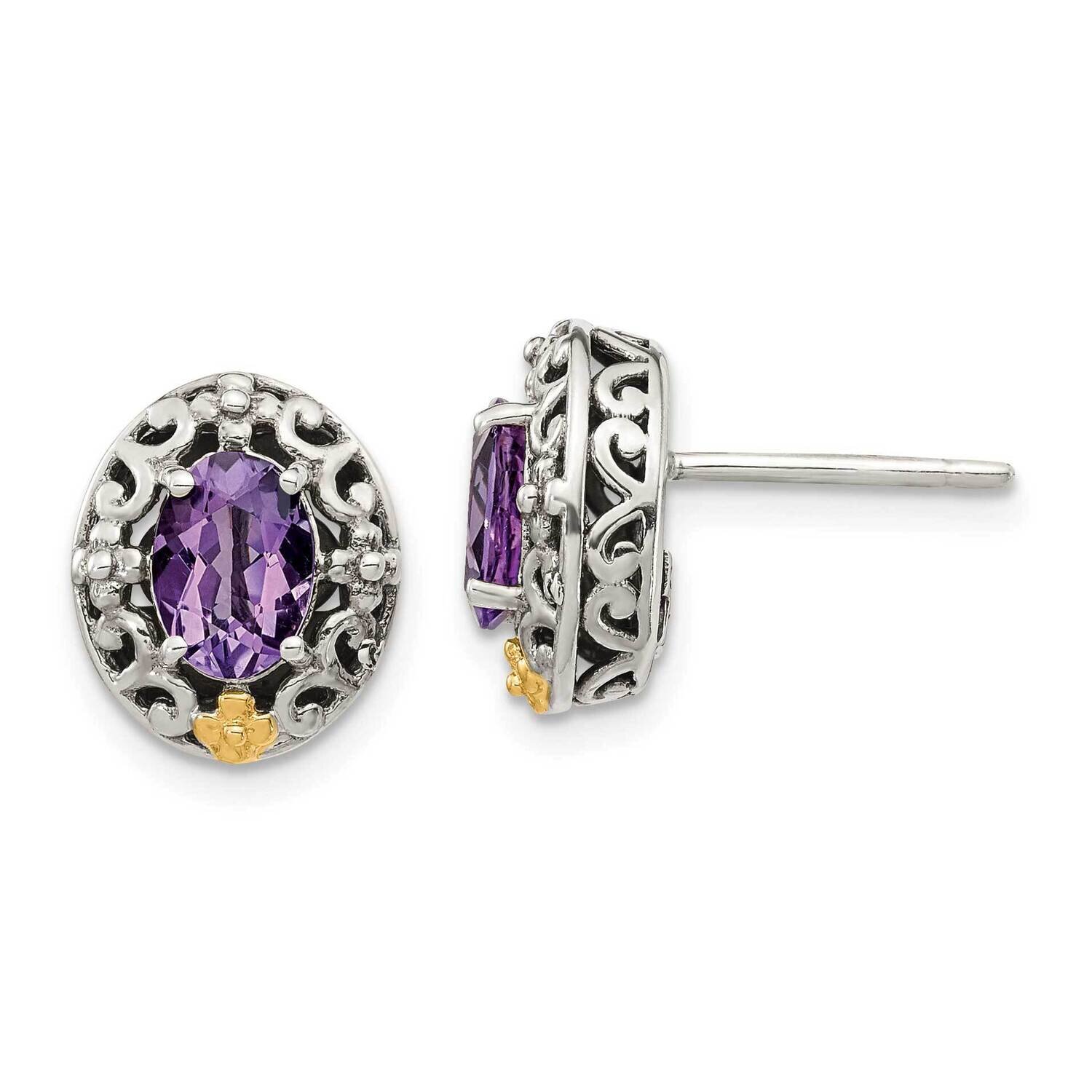 Amethyst Post Earrings Sterling Silver with 14k Gold Accent QTC1567, MPN: QTC1567, 883957814148