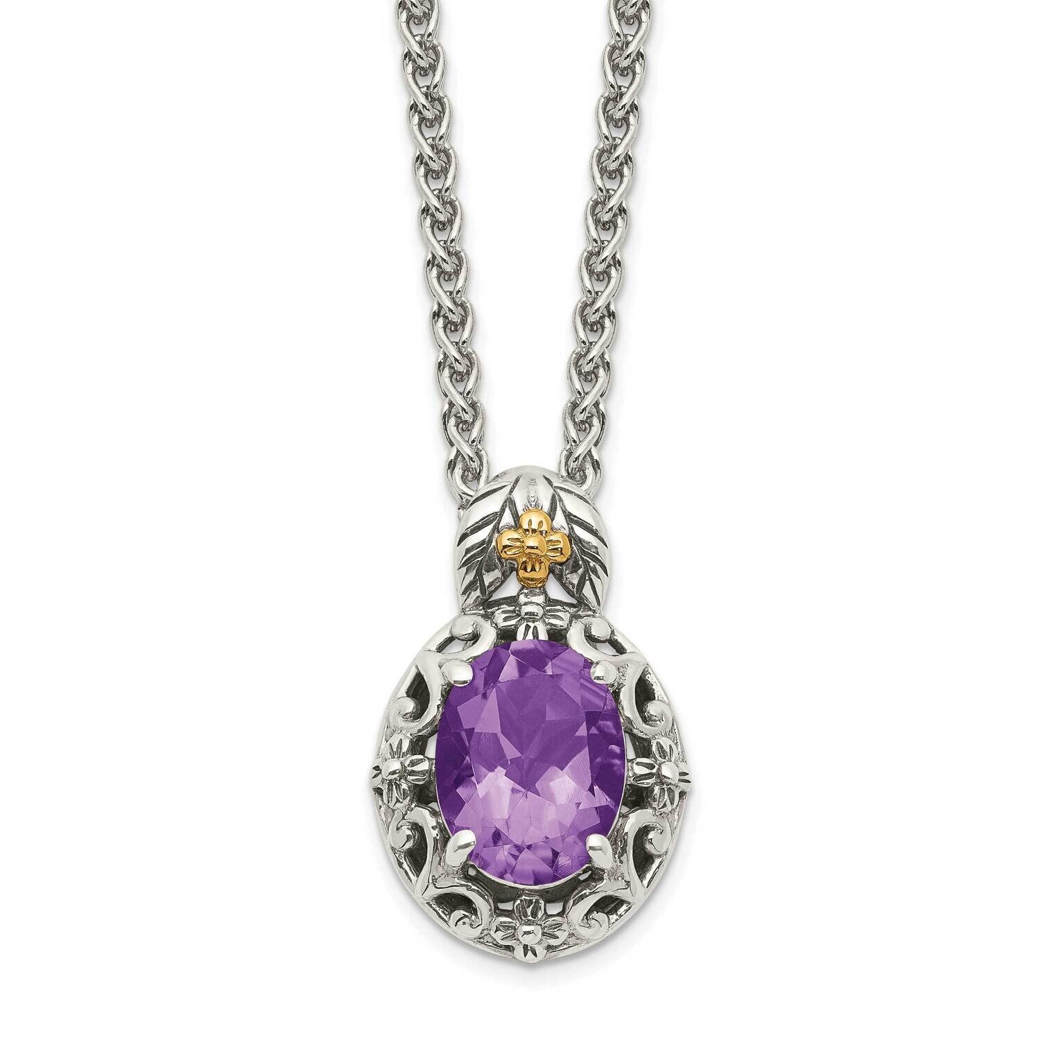 Amethyst Necklace Sterling Silver with 14k Gold Accent QTC1569