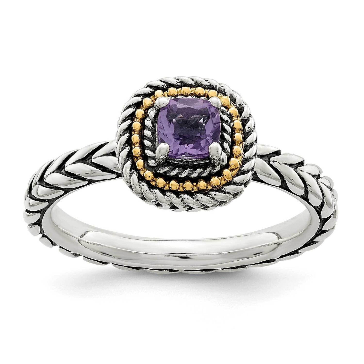 Amethyst Square Ring Sterling Silver with 14k Gold Accent QTC1572, MPN: QTC1572, 883957620107