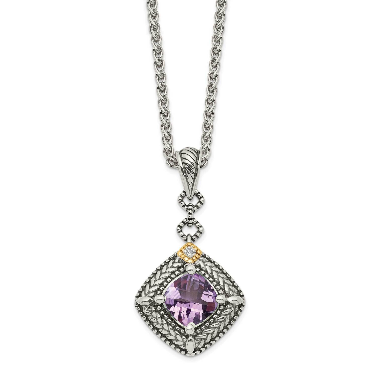 Amethyst &amp; Diamond Dangle Necklace Sterling Silver with 14k Gold Accent QTC1577, MPN: QTC1577, 8839…