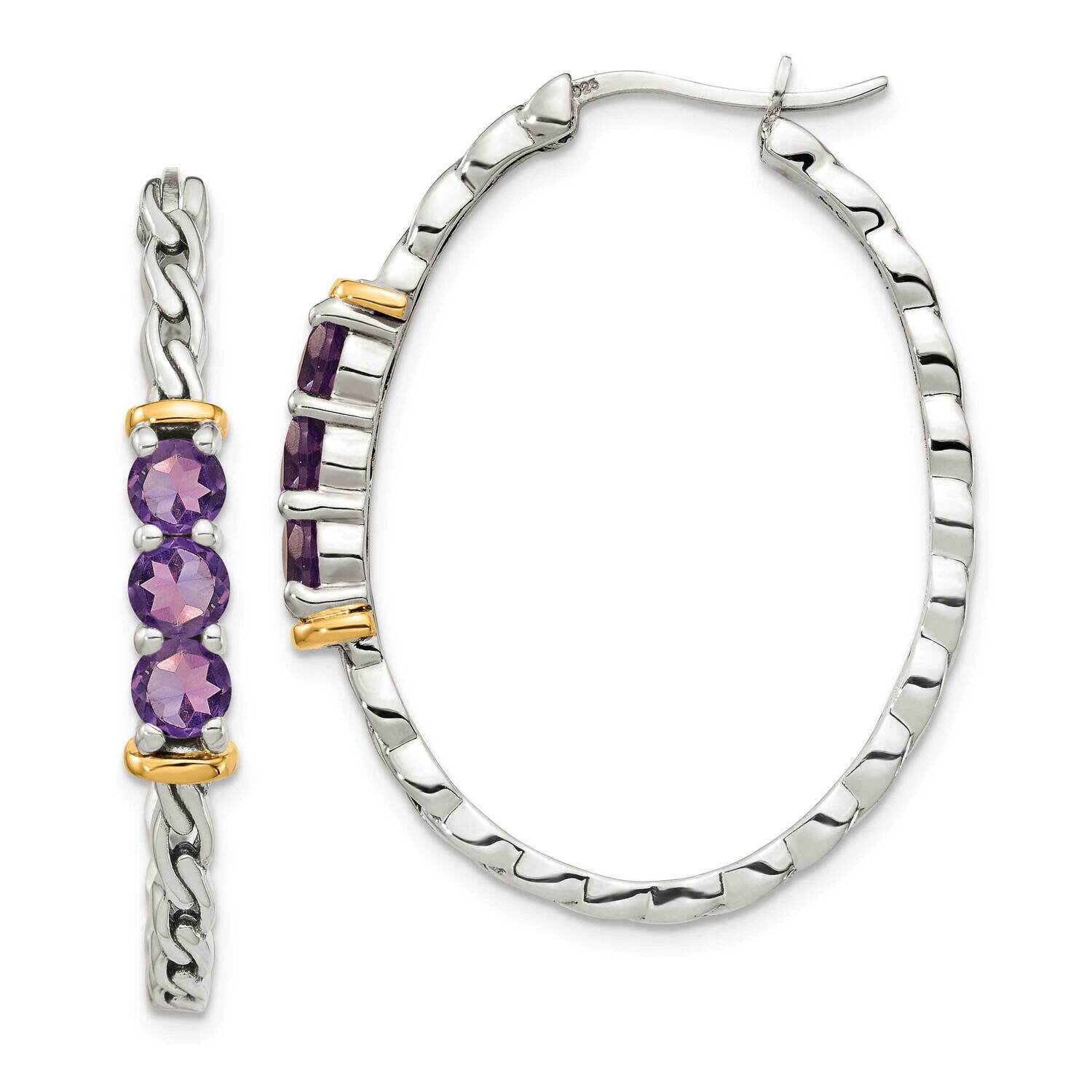 Amethyst Hinged Hoop Earrings Sterling Silver with 14k Gold Accent QTC1579, MPN: QTC1579, 883957814…