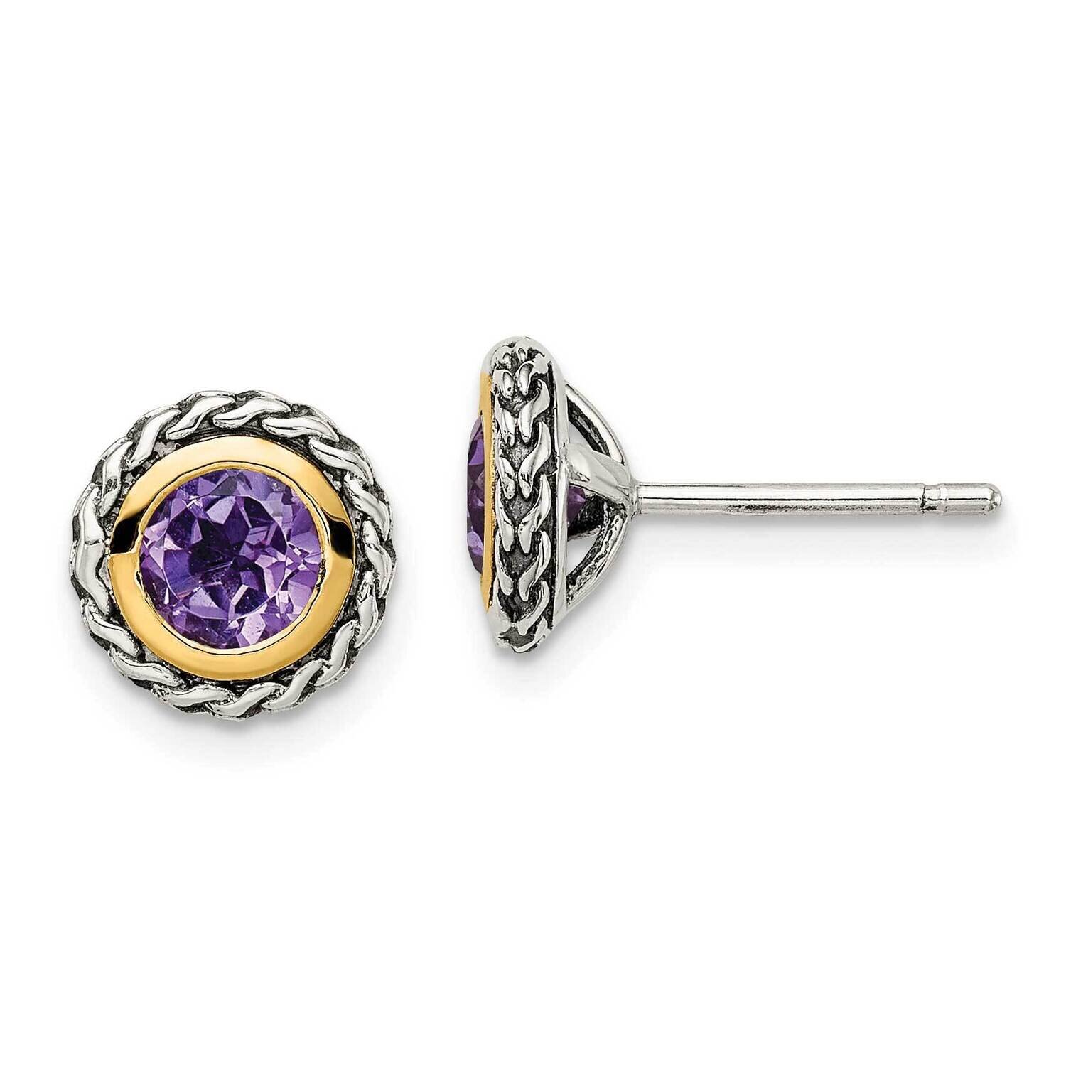 Amethyst Post Earrings Sterling Silver with 14k Gold Accent QTC1589, MPN: QTC1589, 883957620282