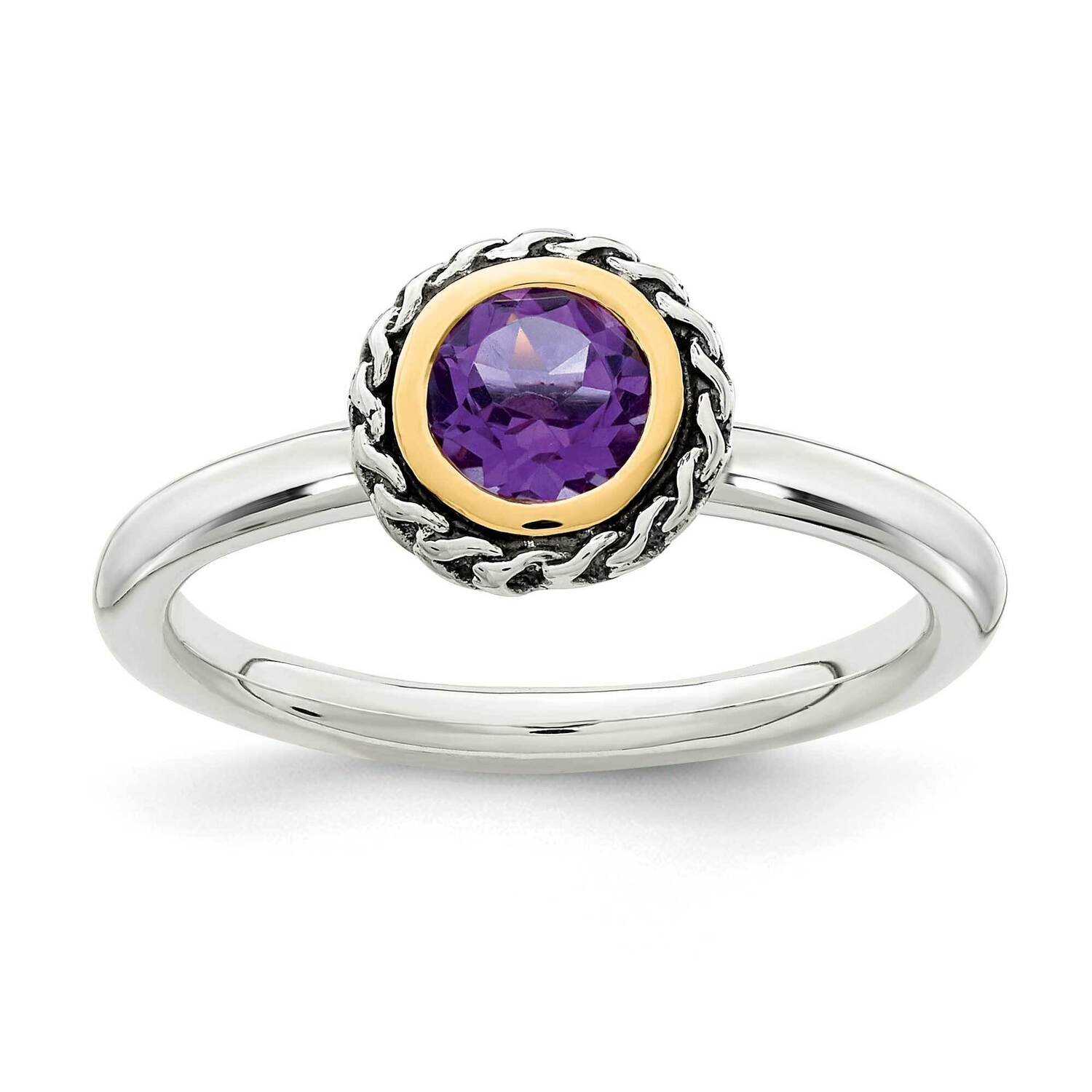 Amethyst Ring Sterling Silver with 14k Gold Polished QTC1590