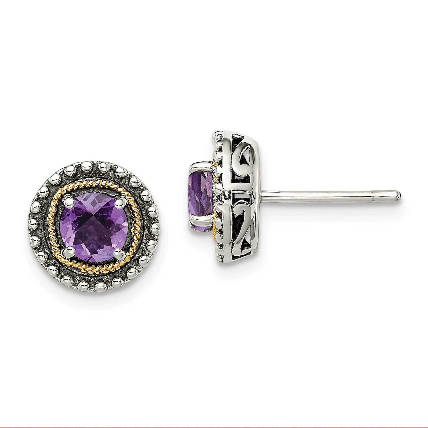 Amethyst Earrings Sterling Silver with 14k Gold Accent QTC1591, MPN: QTC1591, 883957814247