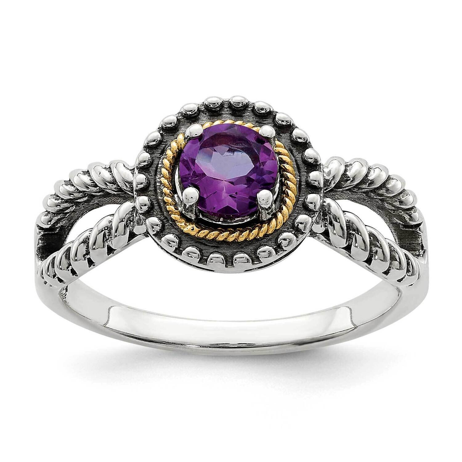 Amethyst Ring Sterling Silver with 14k Gold Accent QTC1592