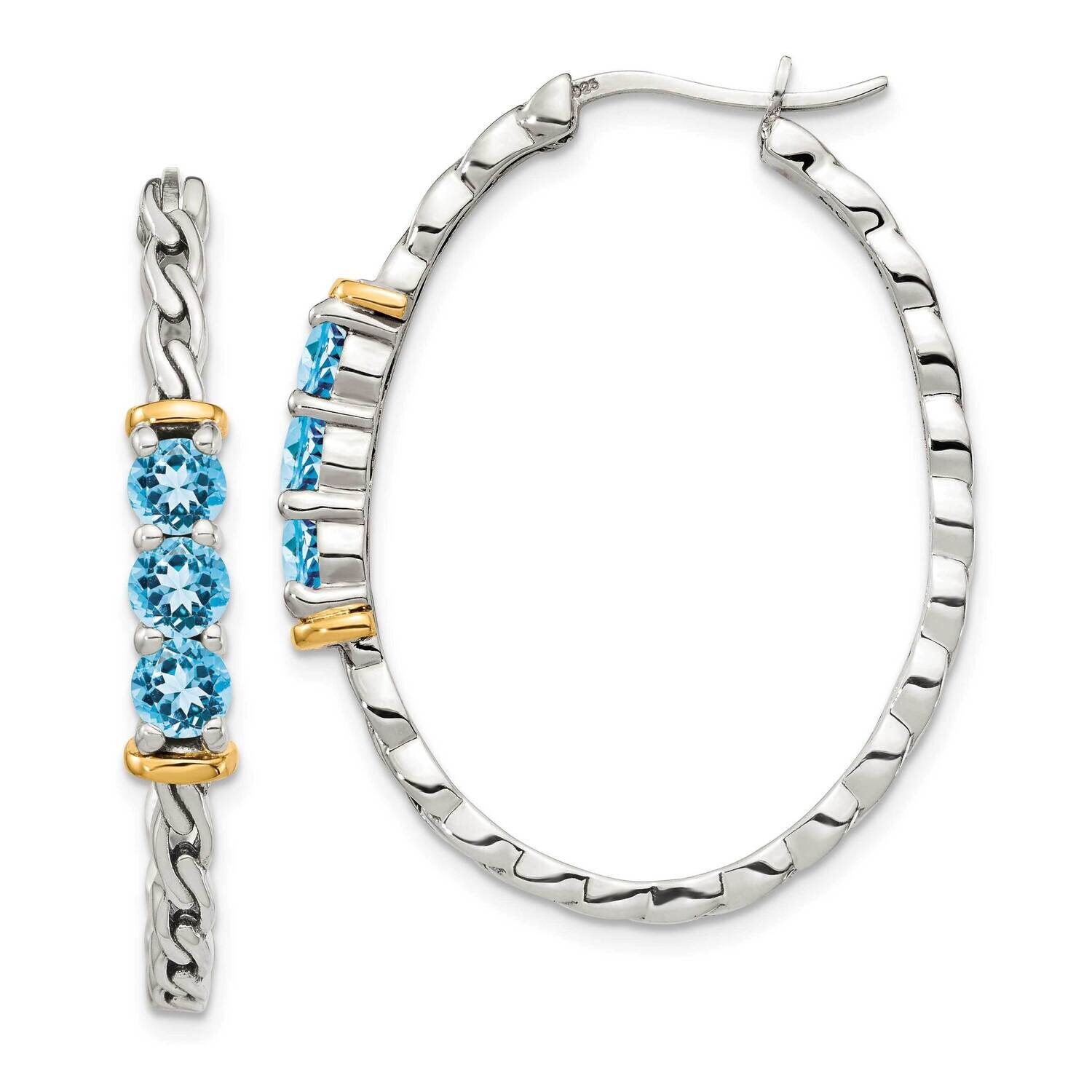 Light Swiss Blue Topaz Hoop Earrings Sterling Silver with 14k Gold Accent QTC1596