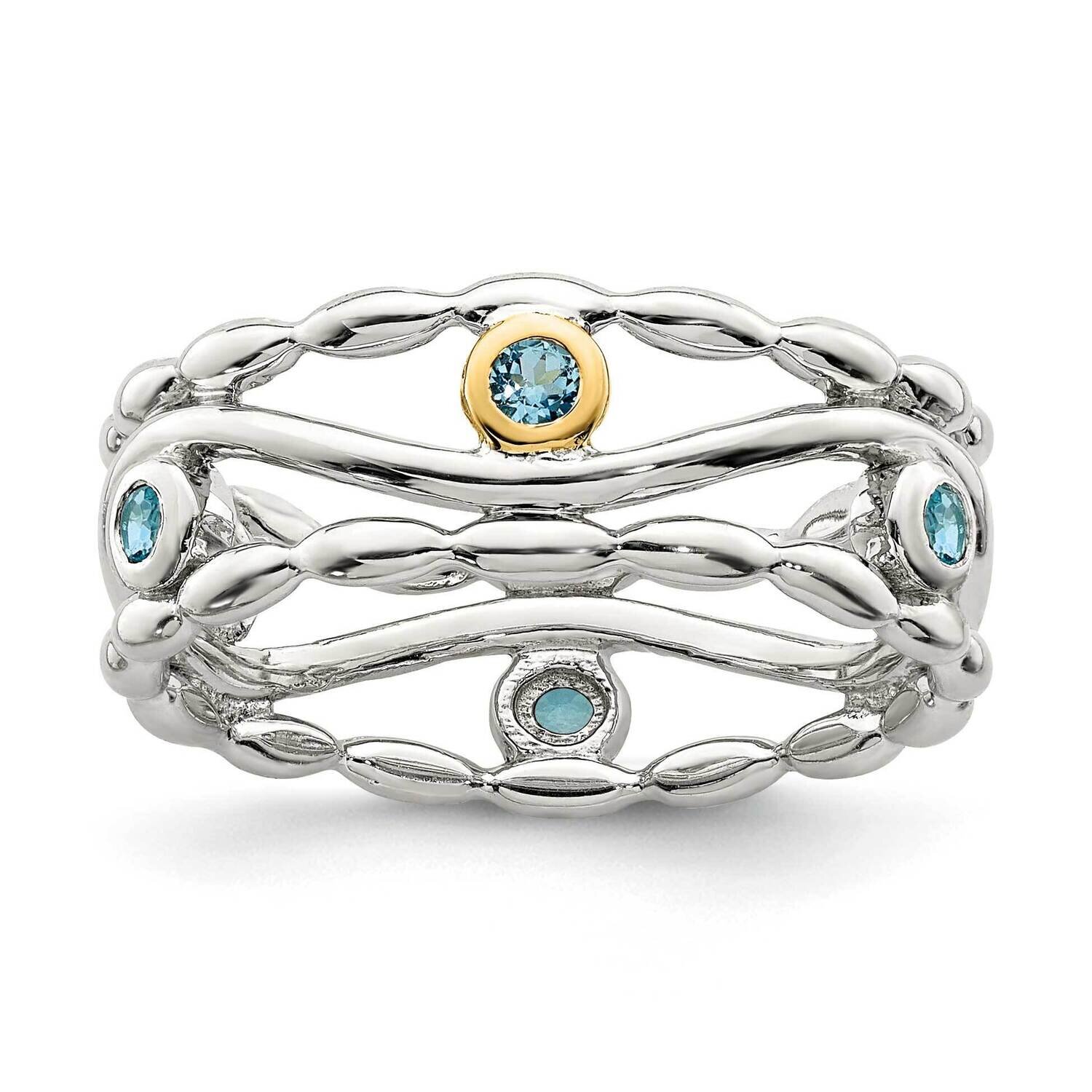 Light Swiss Blue Topaz Ring Sterling Silver with 14k Gold Accent QTC1606
