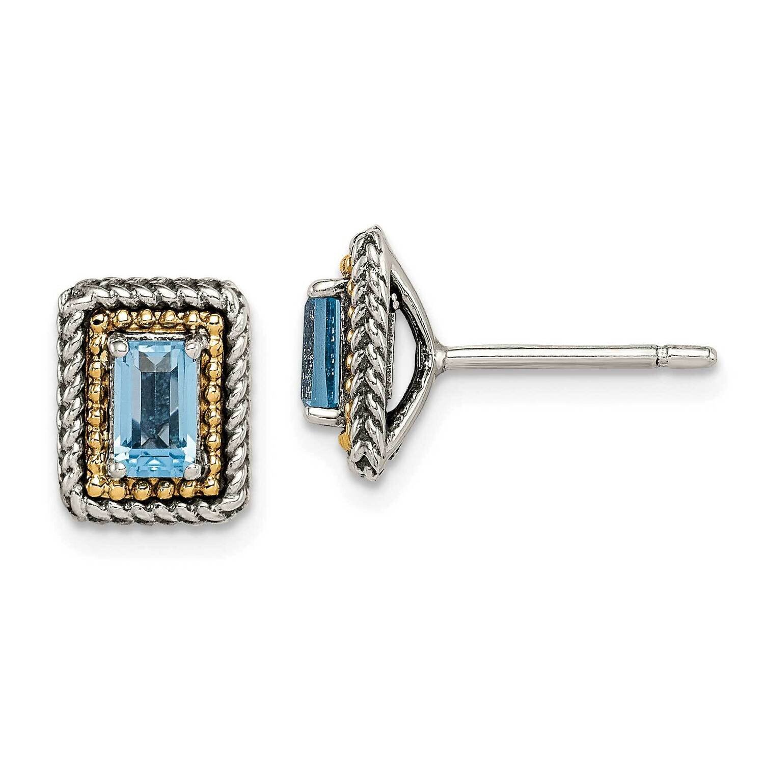 Light Swiss Blue Topaz Post Earrings Sterling Silver with 14k Gold Accent QTC1614, MPN: QTC1614, 88…