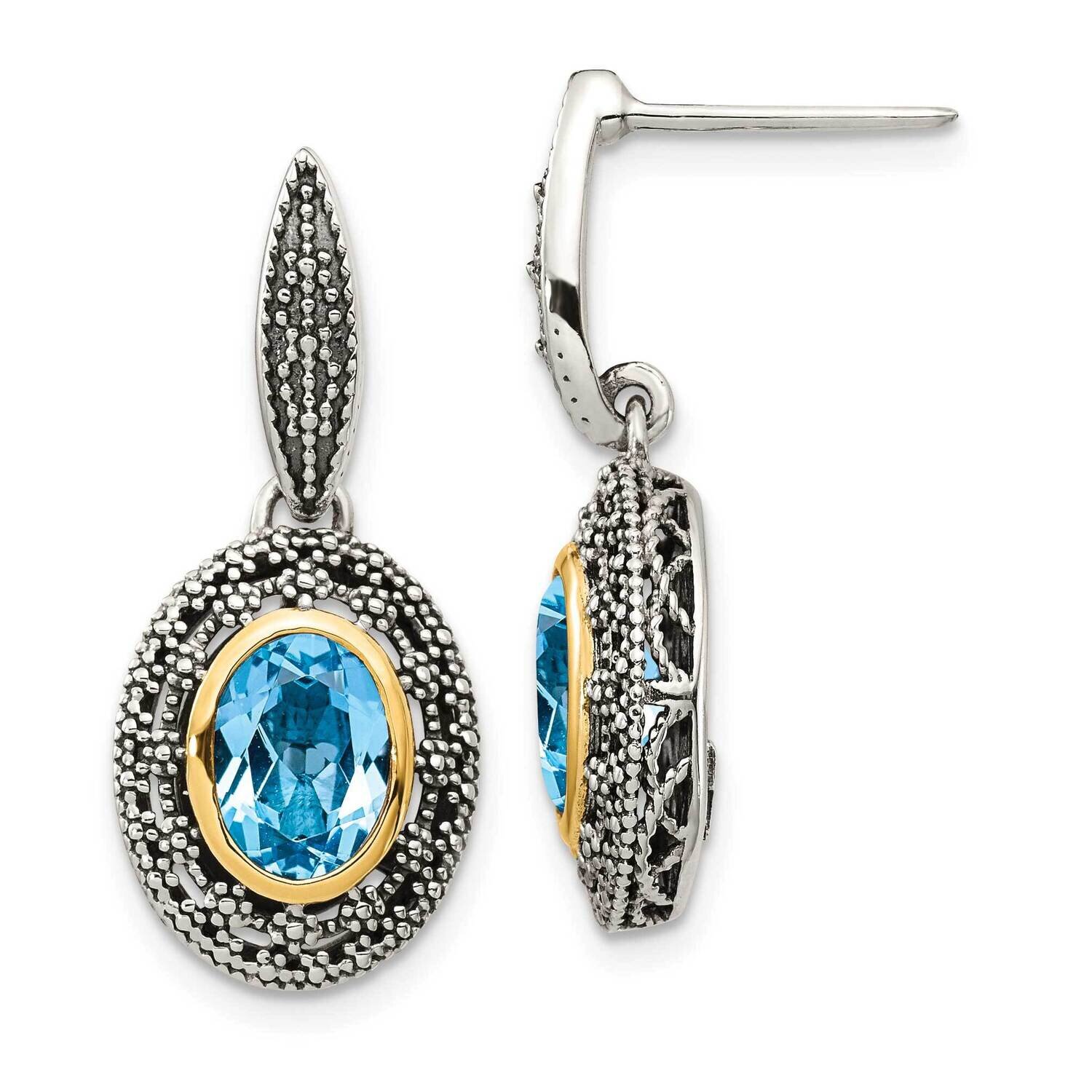Light Swiss Blue Topaz Earrings Sterling Silver with 14k Gold Accent QTC1620, MPN: QTC1620, 8839576…