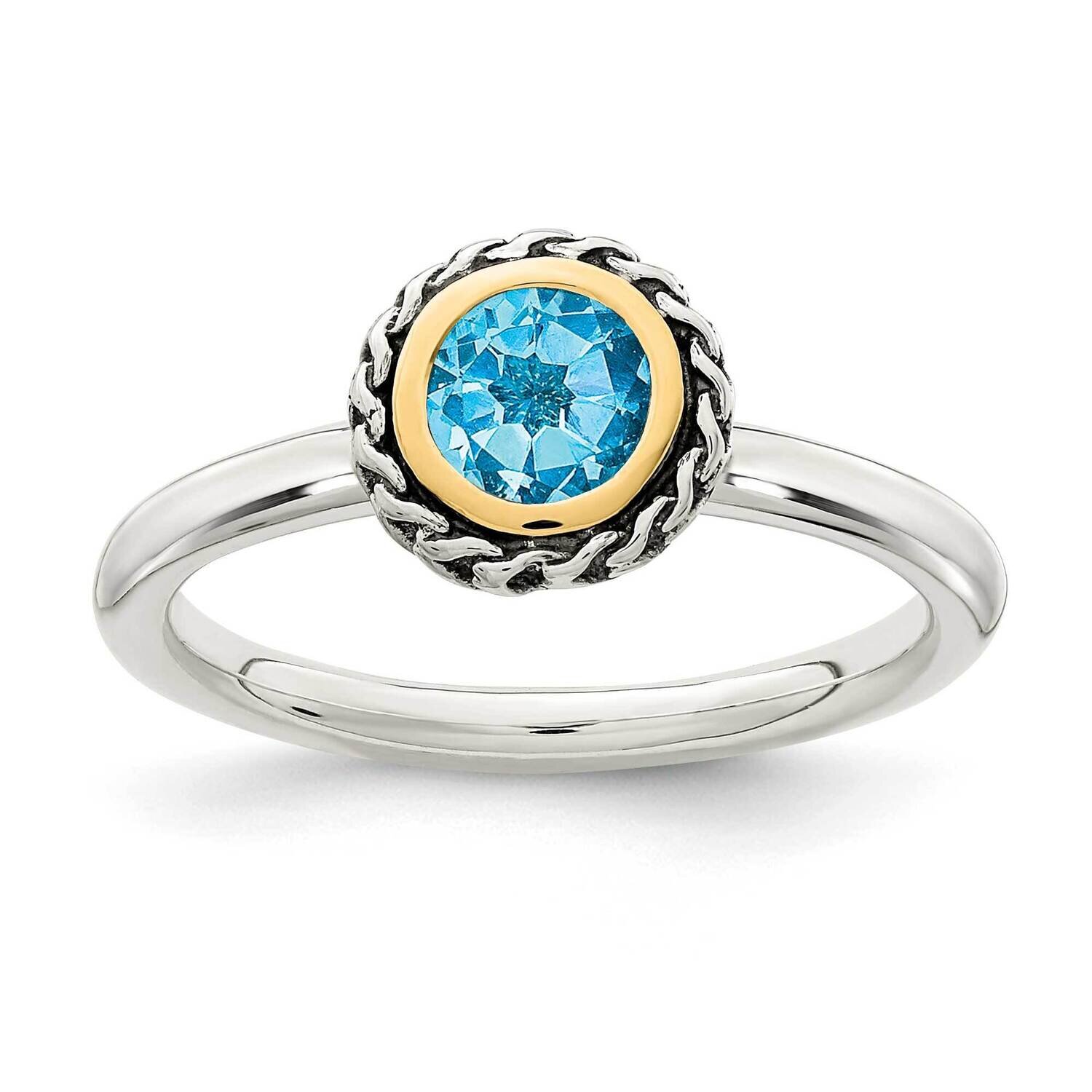 Blue Topaz Ring Sterling Silver with 14k Gold Polished QTC1626, MPN: QTC1626, 883957814346