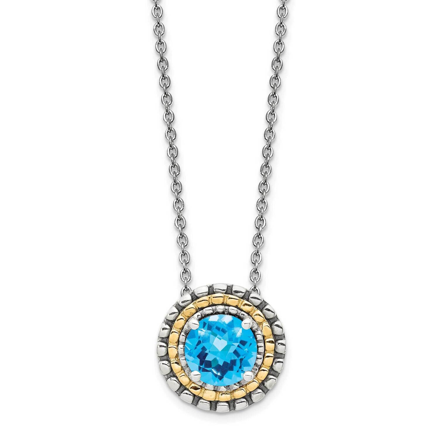 Light Swiss Blue Topaz Round Necklace Sterling Silver with 14k Gold Accent QTC1627