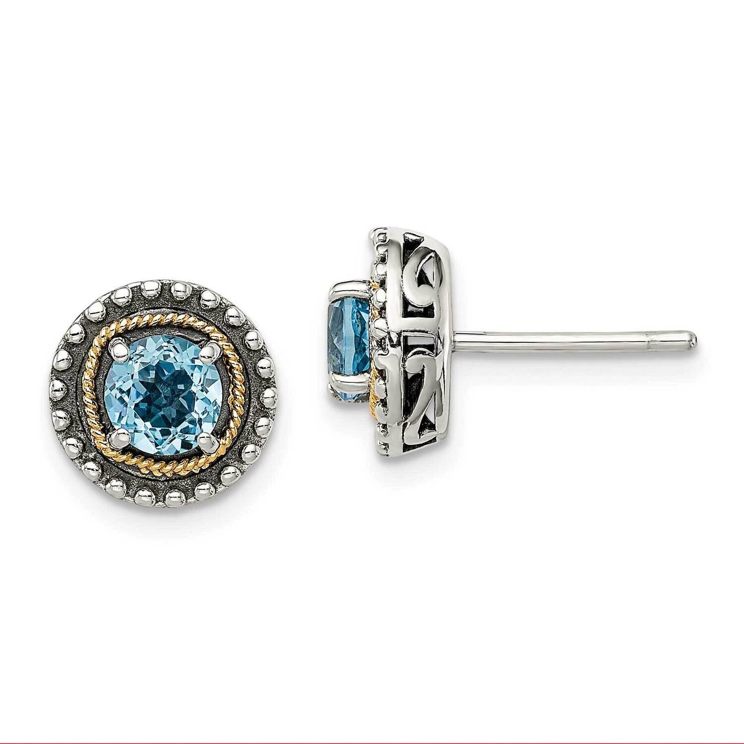 Light Swiss Blue Topaz Earrings Sterling Silver with 14k Gold Accent QTC1628, MPN: QTC1628, 8839576…