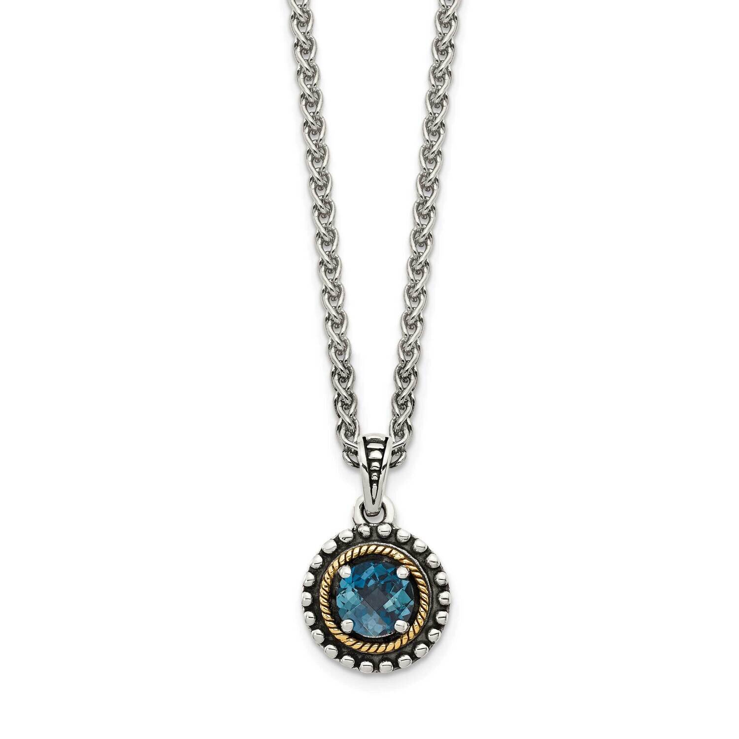 London Blue Topaz Necklace Sterling Silver with 14k Gold Accent QTC1633