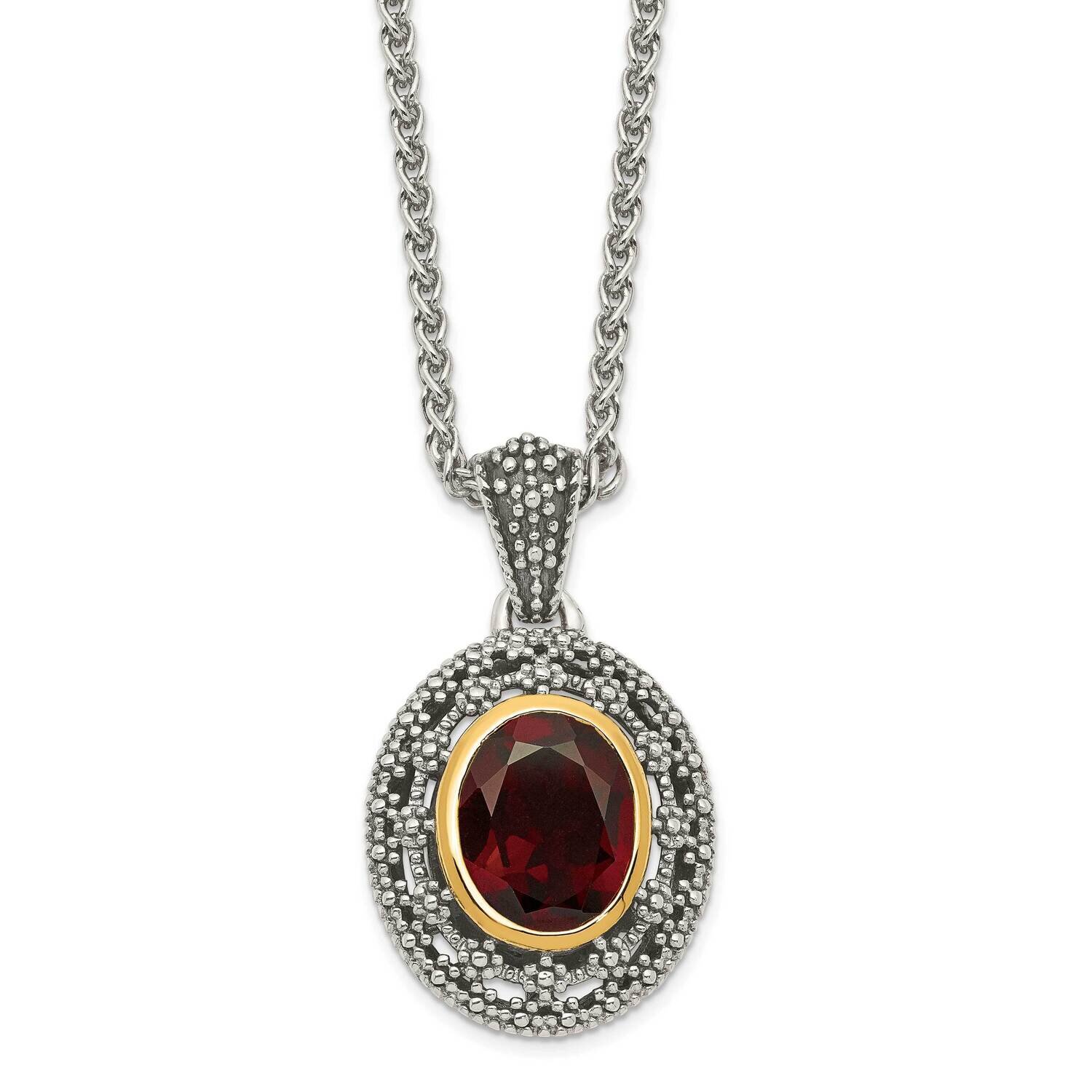 Garnet Oval Necklace Sterling Silver with 14k Gold Accent QTC1636, MPN: QTC1636, 883957171319