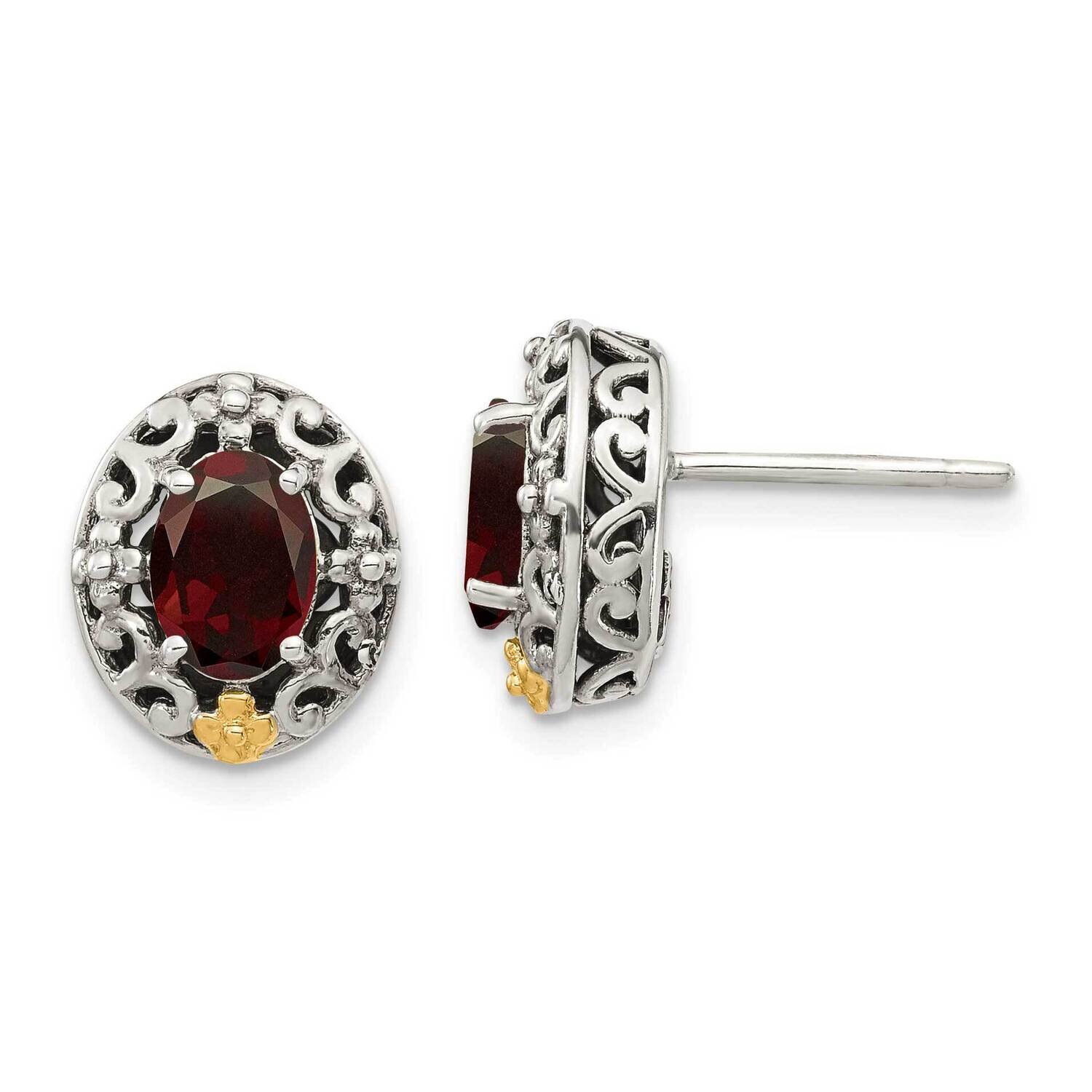 Garnet Post Earrings Sterling Silver with 14k Gold Accent QTC1637, MPN: QTC1637, 883957233307