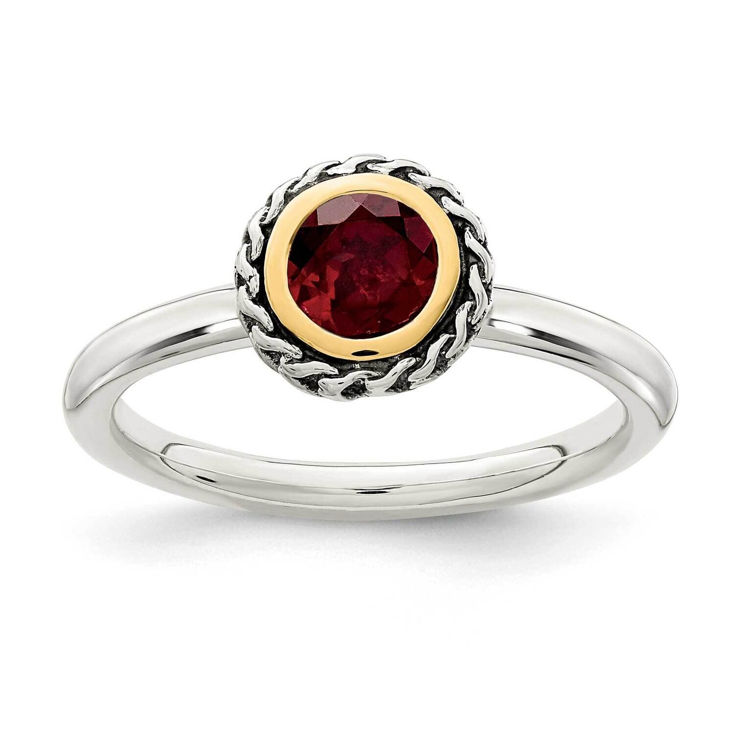 Garnet Ring Sterling Silver with 14k Gold Polished QTC1642, MPN: QTC1642, 883957233321