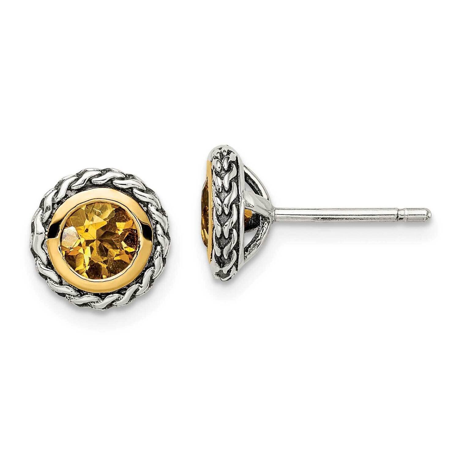 Citrine Post Earrings Sterling Silver with 14k Gold Accent QTC1643, MPN: QTC1643, 883957233475