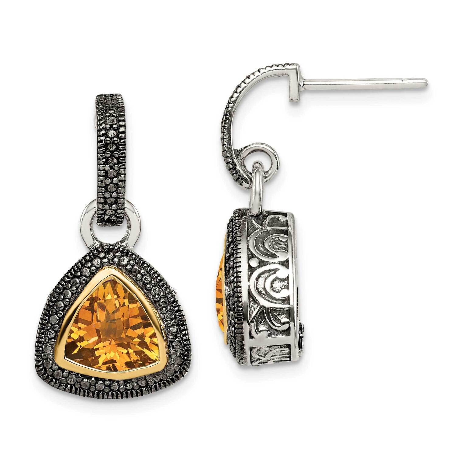 Citrine Dangle Earrings Sterling Silver with 14k Gold Accent QTC1649, MPN: QTC1649, 883957233635