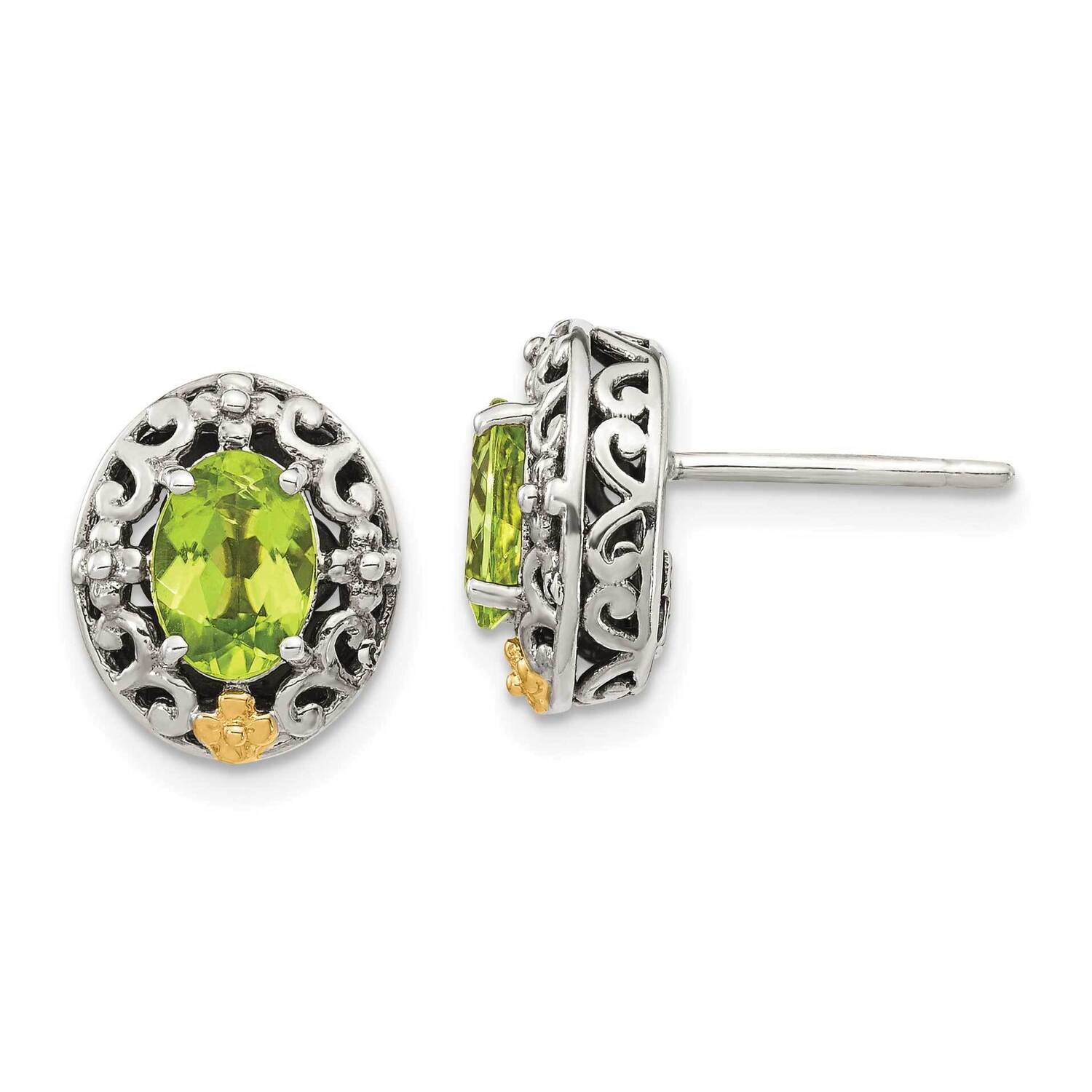 Peridot Post Earrings Sterling Silver with 14k Gold Accent QTC1652