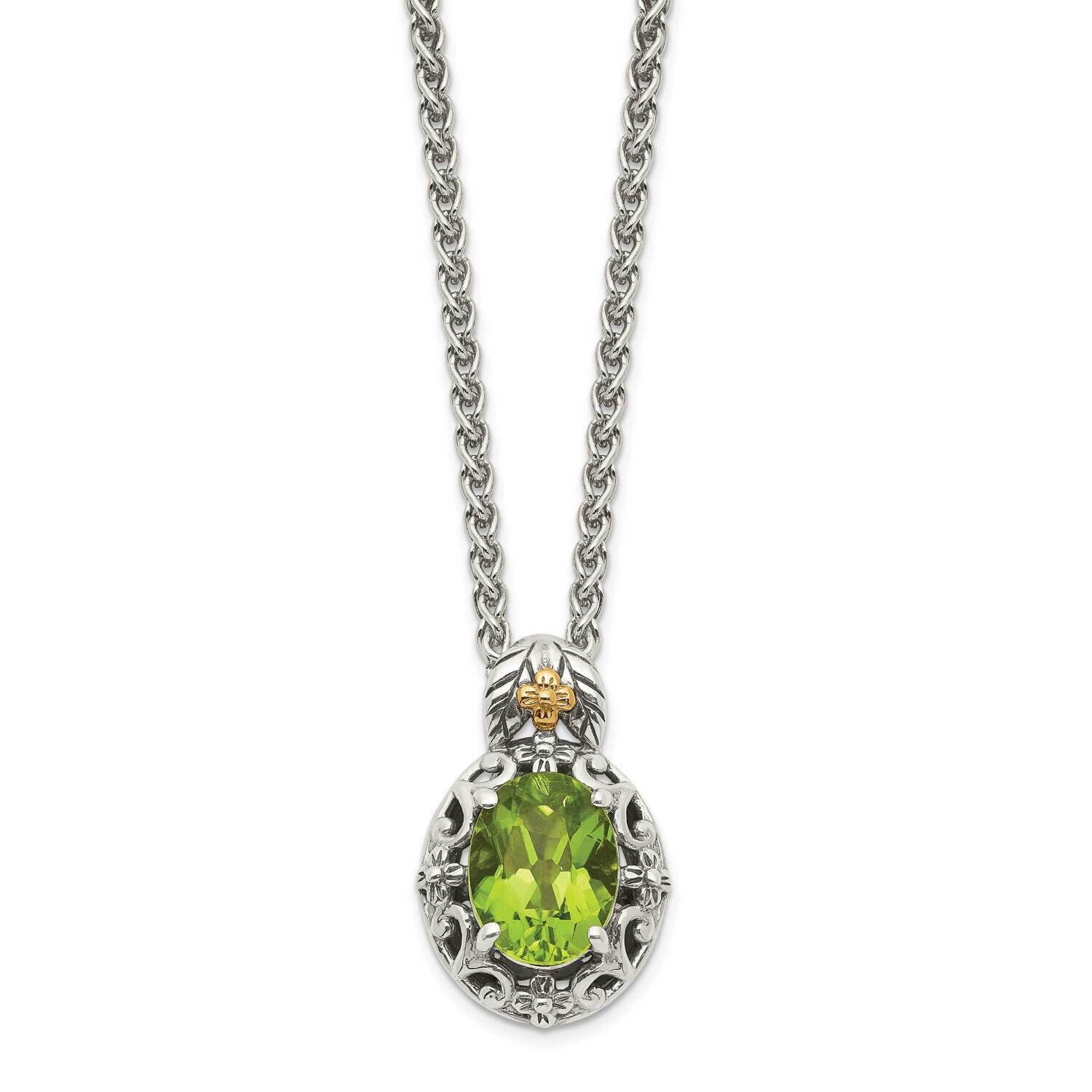 Peridot Pendant Sterling Silver with 14k Gold Accent QTC1653, MPN: QTC1653, 883957233758