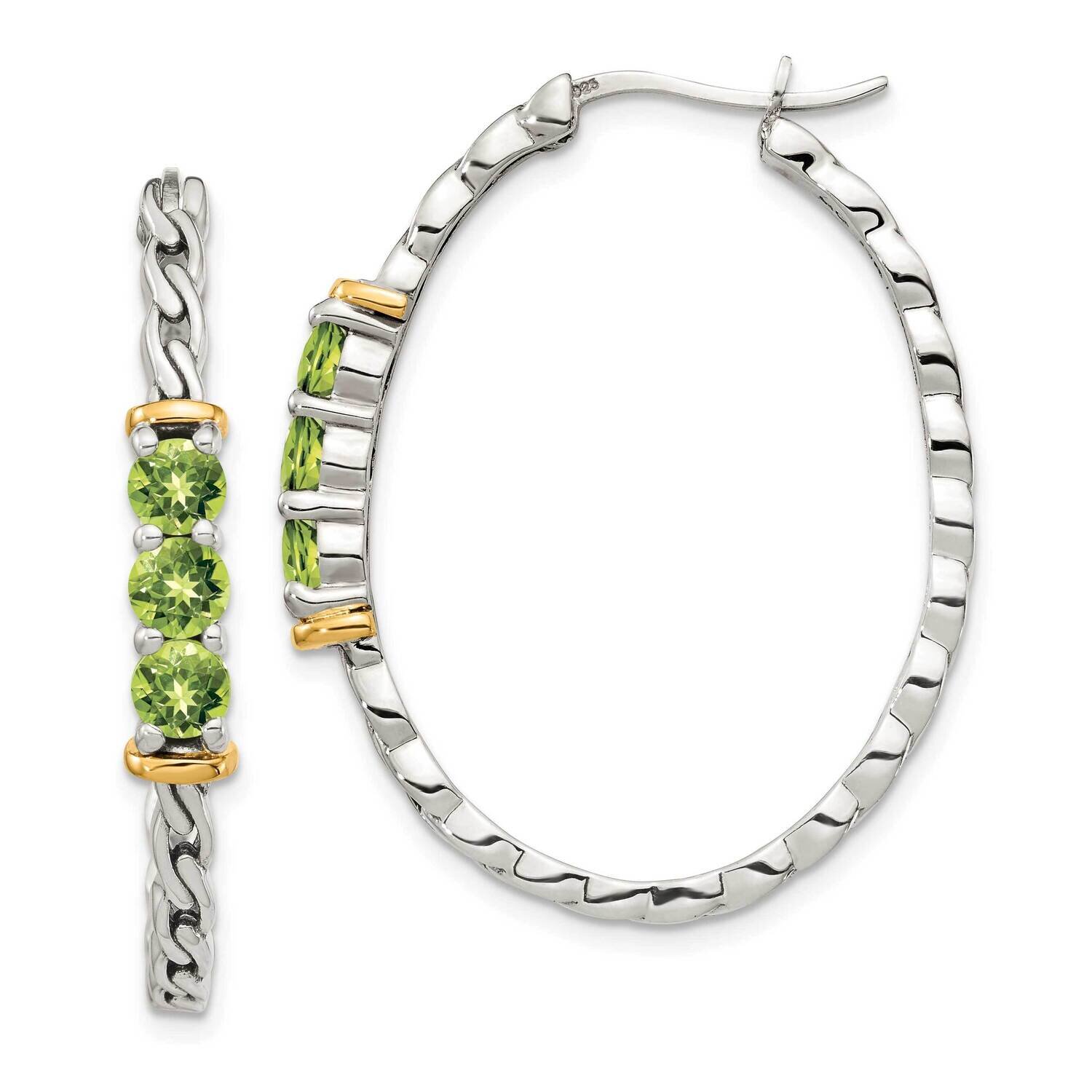Peridot Hoop Earrings Sterling Silver with 14k Gold Accent QTC1654, MPN: QTC1654, 883957341125