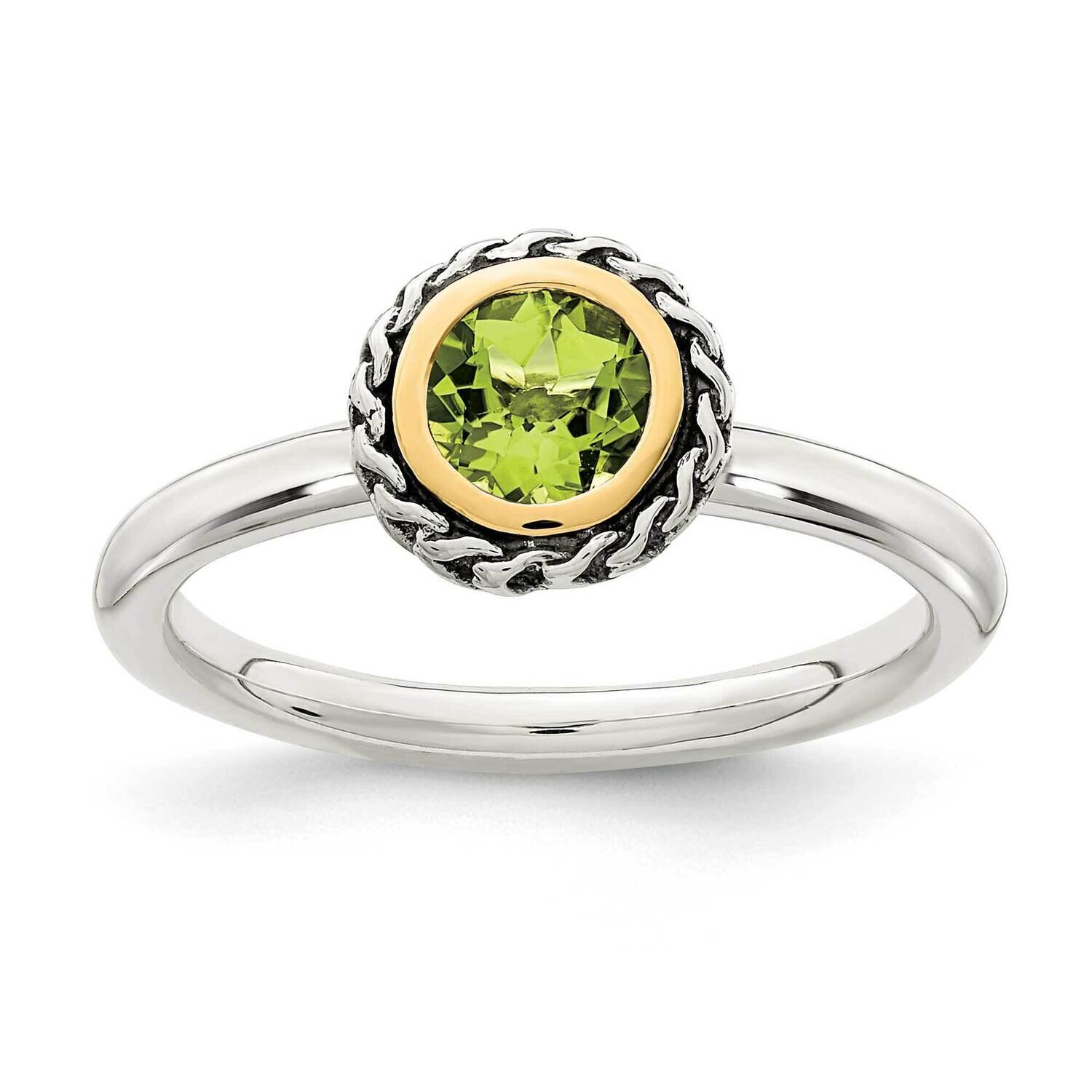 Peridot Ring Sterling Silver with 14k Gold Polished QTC1659