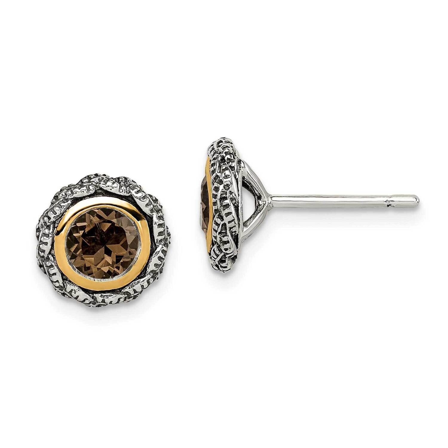 Smokey Quartz Post Earrings Sterling Silver with 14k Gold Accent QTC1668, MPN: QTC1668, 883957233840
