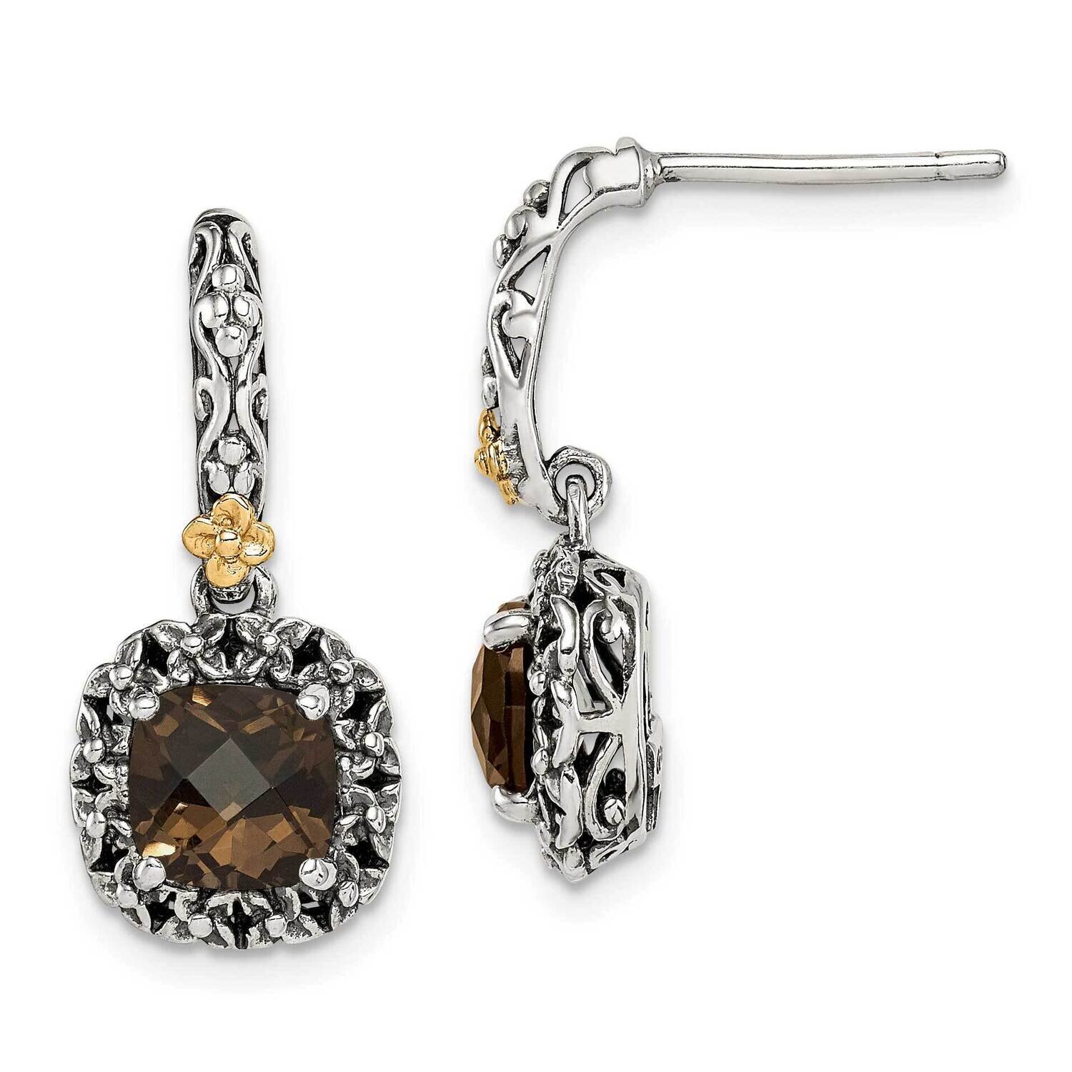 Smoky Quartz Earrings Sterling Silver with 14k Gold Polished QTC1672, MPN: QTC1672, 883957622408
