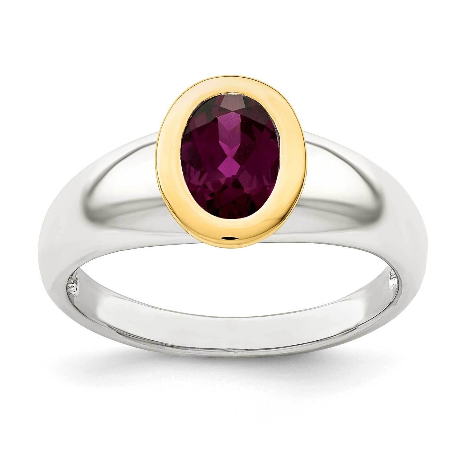 Rhodolite Garnet Oval Ring Sterling Silver with 14k Gold Accent QTC1677, MPN: QTC1677, 883957233888