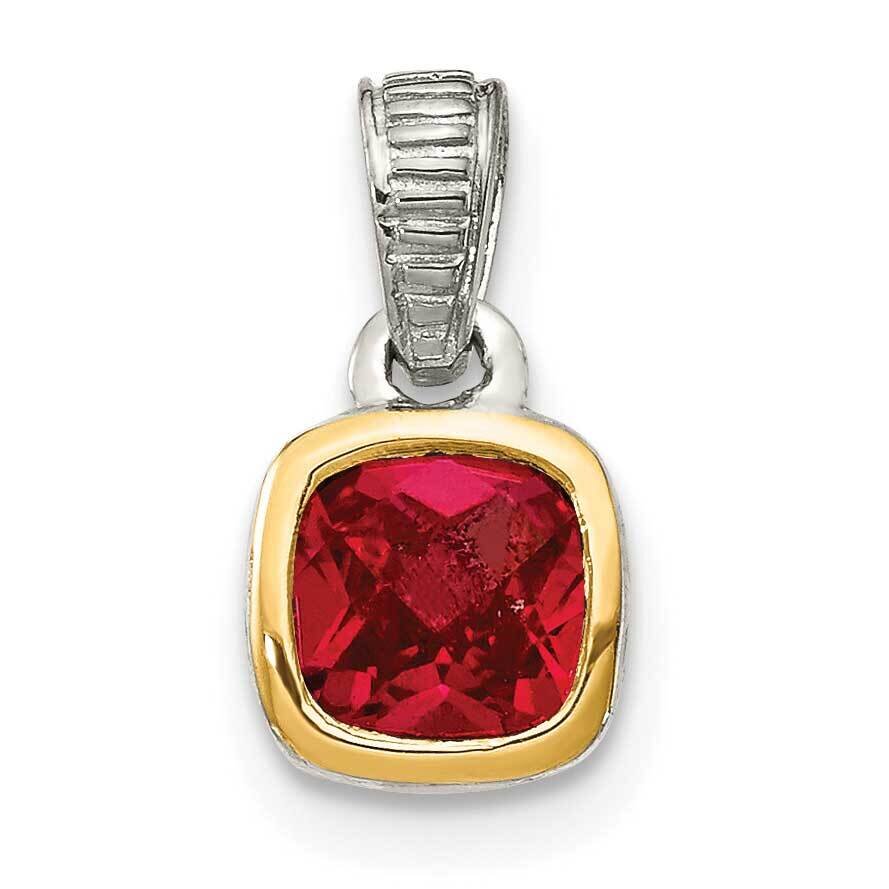Created Ruby Pendant Sterling Silver with 14k Gold Accent QTC1698