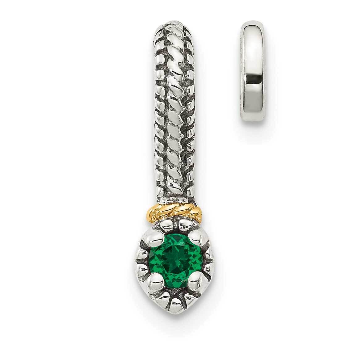 Created Emerald Chain Slide Pendant Sterling Silver with 14k Gold Polished QTC1712