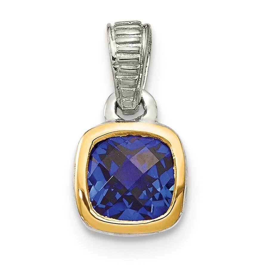 Created Sapphire Pendant Sterling Silver with 14k Gold Accent QTC1719