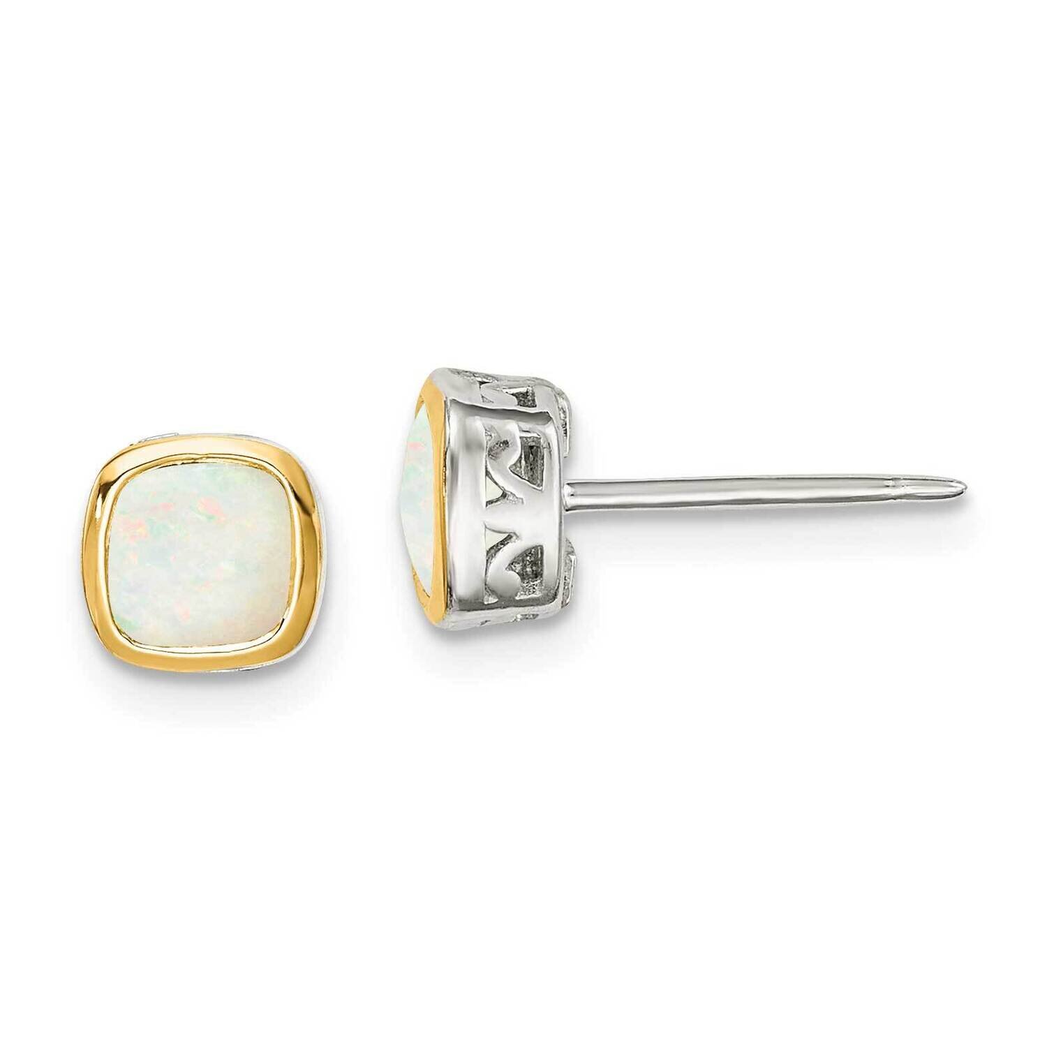 Milky Opal Square Stud Earrings Sterling Silver with 14k Gold Accent QTC1727