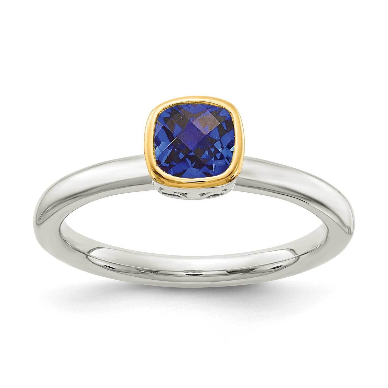 Created Sapphire Ring Sterling Silver with 14k Gold Accent QTC1736